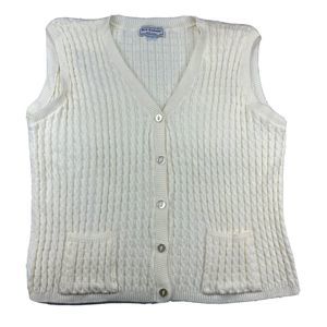 Jeric Knitwear Cardigan fits Medium Women White Cable Knit Sleeveless Acrylic